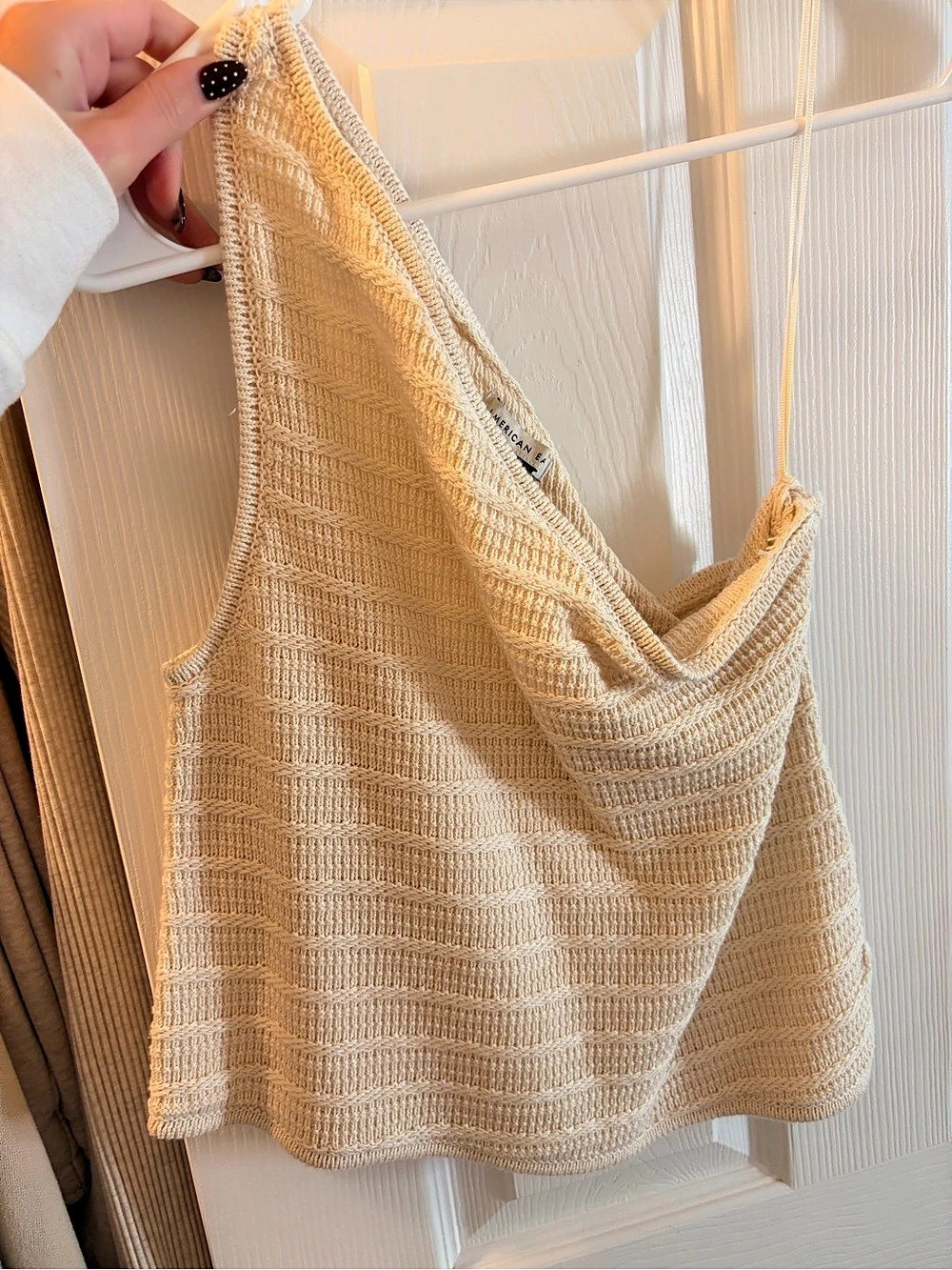 American Eagle AE One-Shoulder Sweater Tank Top Cream Knit Tank Top in Cream